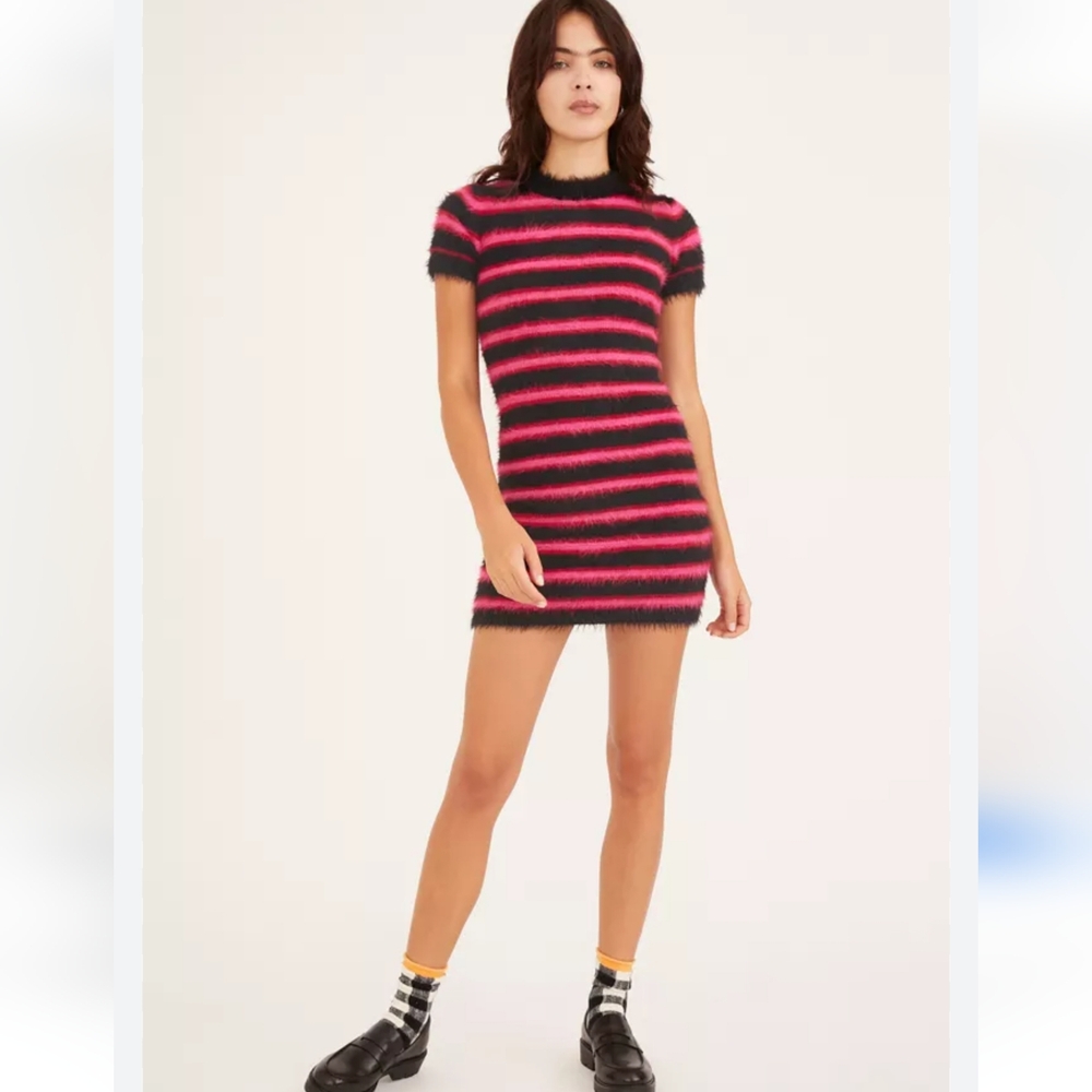 The Ragged Priest Striped Eyelash Knit Dress Size L